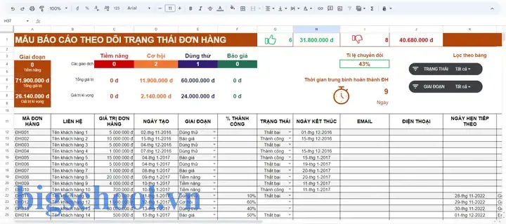 Download File Excel Quản Lý Bán Hàng
