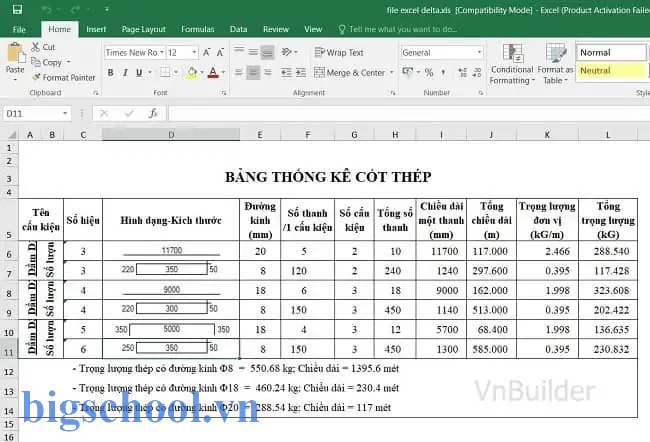 Download File Thống Kê Thép Bằng Excel