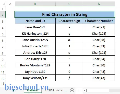 Excel Find Character In String