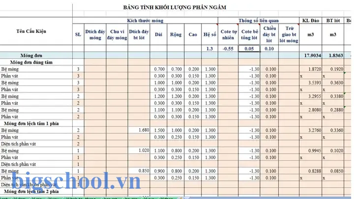 File Excel Bóc Tách Khối Lượng