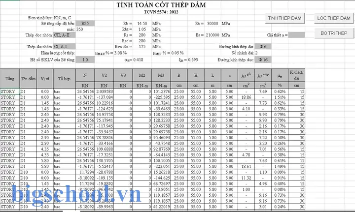 File Excel Tính Thép Dầm: Hướng Dẫn Chi Tiết Từ A Đến Z 3 File Excel Tính Thép Dầm