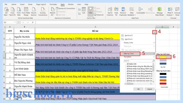 Cách Sử Dụng Filter By Color Trong Excel: Hướng Dẫn Chi Tiết Từ A Đến Z 7 Filter By Color Trong Excel