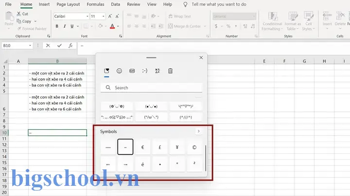 Gạch Đầu Dòng Trong Excel
