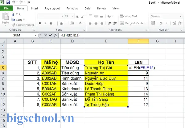 Hàm Đếm Ký Tự Trong Excel