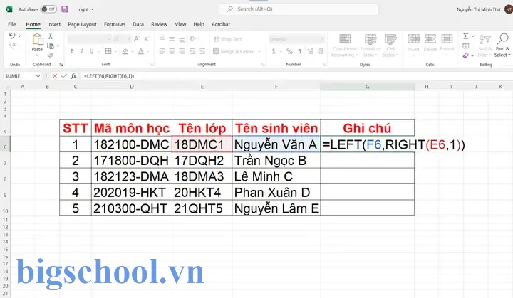 Hàm Left Right Trong Excel