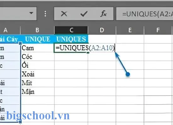 Hàm Unique Trong Excel 2016