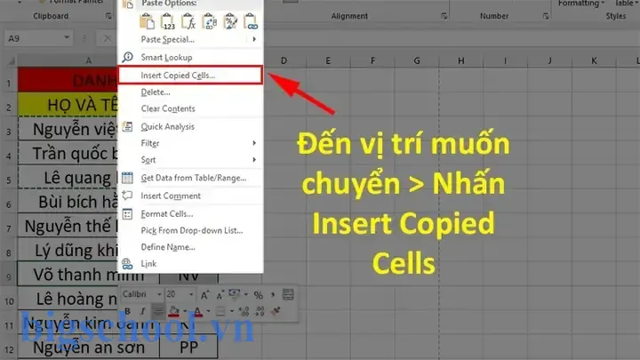 Insert Copied Cells Trong Excel