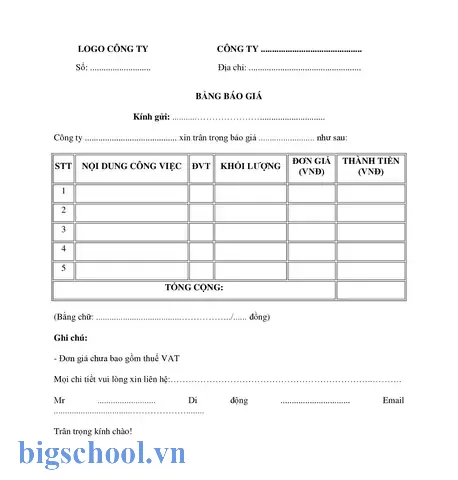 Mẫu Báo Giá Đẹp File Excel