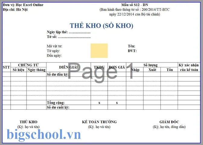 Mẫu Thẻ Kho Bằng Excel: Hướng Dẫn Tạo, Sử Dụng Và Tối Ưu Hoá Quản Lý Kho Hàng Hiệu Quả 11 Mẫu Thẻ Kho Bằng Excel