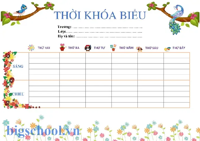 Mẫu Thời Khóa Biểu Excel