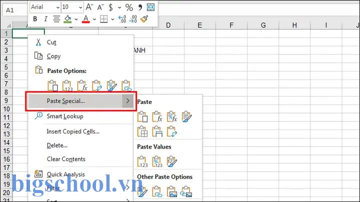 Phím Tắt Paste Special Trong Excel