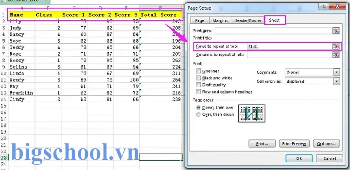 Repeat Header Row Trong Excel