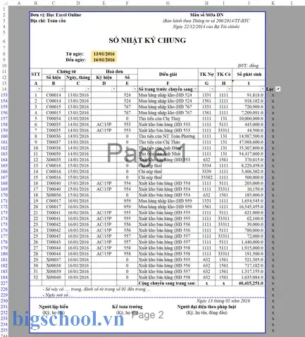 Sổ Nhật Ký Chung Excel