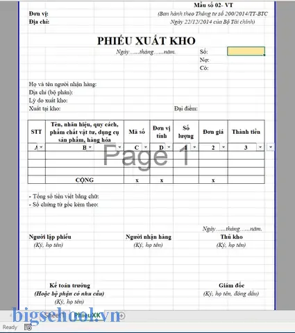 Tải Mẫu Phiếu Xuất Kho Excel
