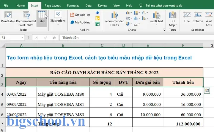 Tạo Biểu Mẫu Trong Excel