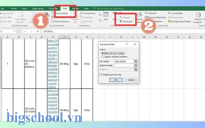 Tạo Bộ Lọc Trong Excel