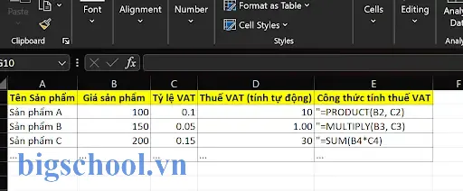 Tính Thuế Vat Trong Excel