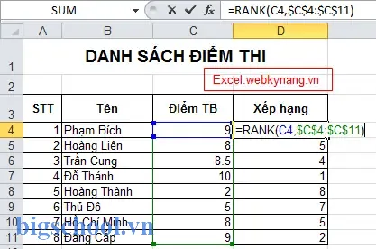 Xếp Thứ Tự Trong Excel