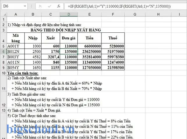 Bài Tập Excel Bảng Theo Dõi Nhập Xuất Hàng