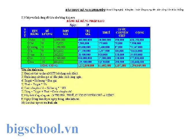 Bài Tập Excel Cty Tnhh Đại Thái Bình Dương