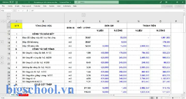 Bảng Dự Toán Chi Phí Xây Dựng Nhà Ở Excel Bảng Dự Toán Chi Phí Xây Dựng Nhà Ở Excel
