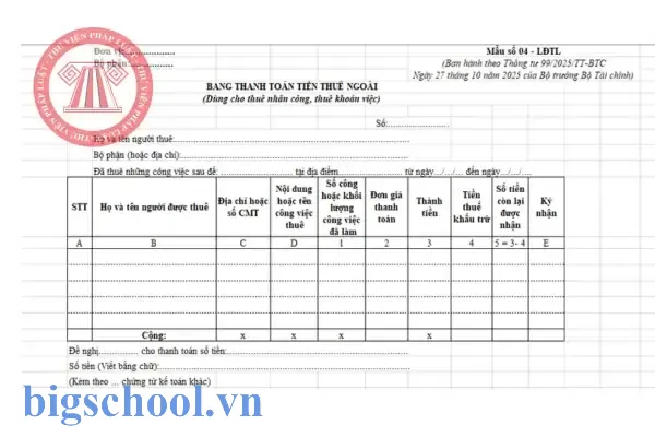 Bảng Thanh Toán Tiền Thuê Ngoài File Excel: Cách Quản Lý Hiệu Quả Và Tối Ưu Hóa Công Việc 5 Bảng Thanh Toán Tiền Thuê Ngoài File Excel