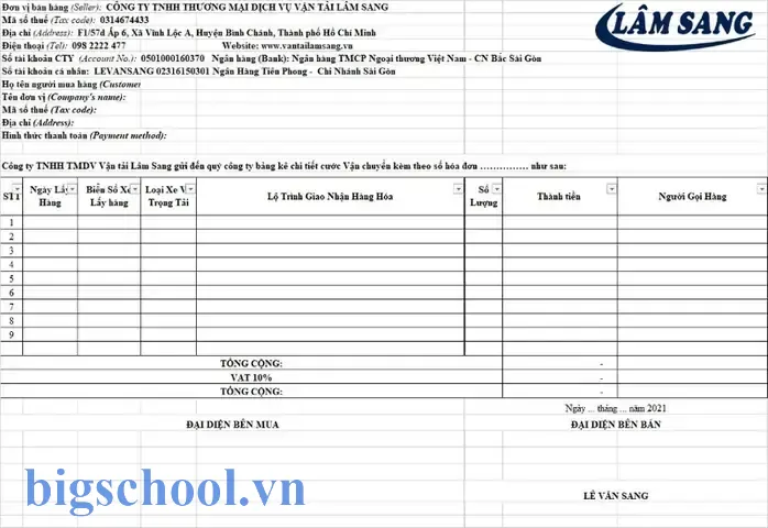 Bảng Tính Cước Phí Chuyên Chở Hàng Trong Excel
