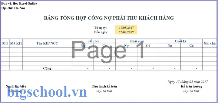 Bảng Tổng Hợp Công Nợ Khách Hàng Bằng Excel