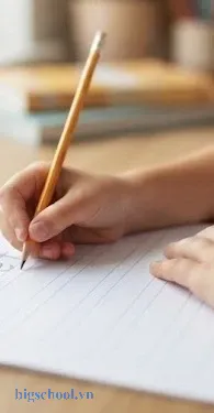 Bé đang tập trung luyện chữ đẹp trên file tập viết lớp 1 tại nhà