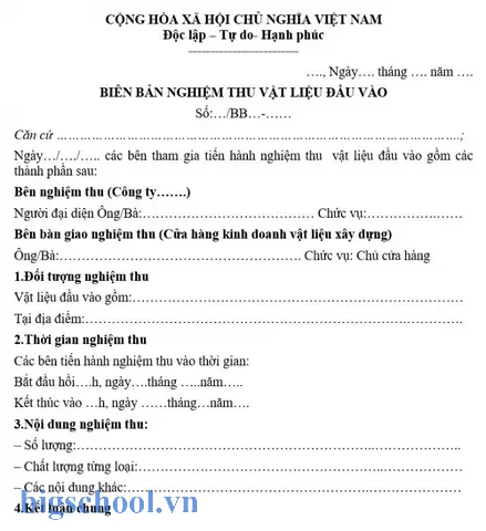 Biên Bản Nghiệm Thu Vật Liệu Đầu Vào Excel Biên Bản Nghiệm Thu Vật Liệu Đầu Vào Excel