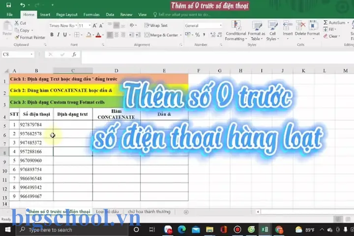 Bỏ Số 0 Ở Đầu Số Điện Thoại Trong Excel