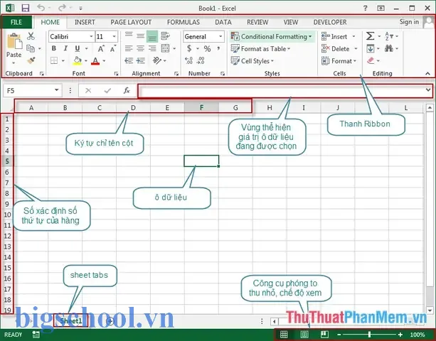 Các Thành Phần Trên Màn Hình Làm Việc Của Excel
