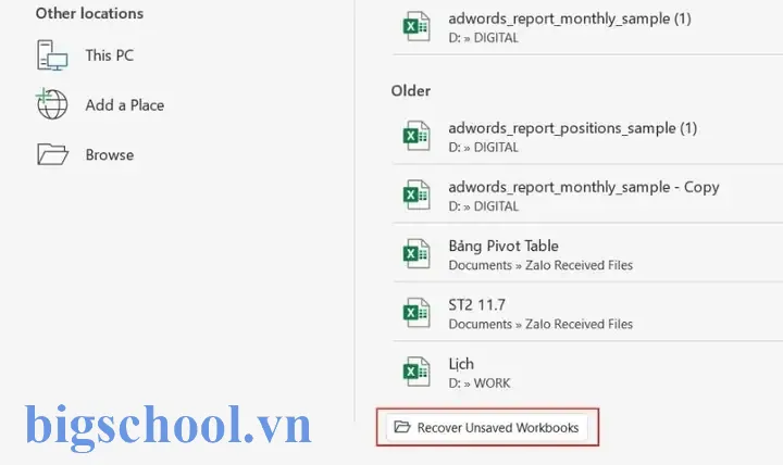 Cách Lấy Lại Dữ Liệu Trong Excel Khi Chưa Lưu
