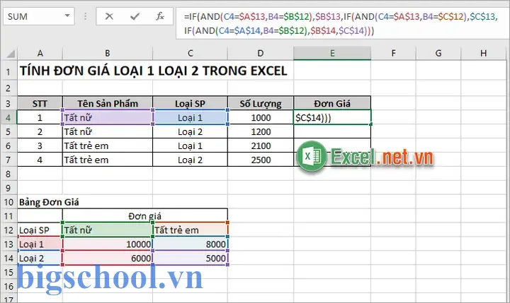 Cách Tính Đơn Giá Loại 1 Loại 2 Trong Excel