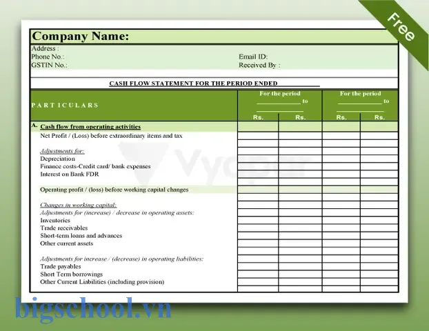 Cash Flow Statement Indirect Method Format In Excel