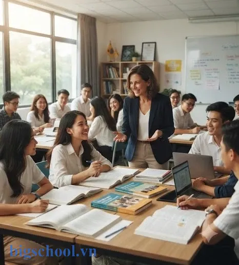 Giảng viên và sinh viên Trường Cao đẳng Sư phạm Hòa Bình trong giờ học