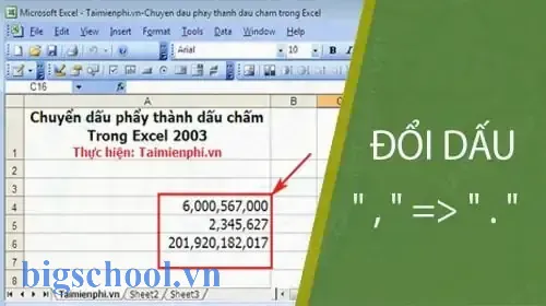 Chuyển Dấu Phẩy Thành Dấu Chấm Trong Excel 2003