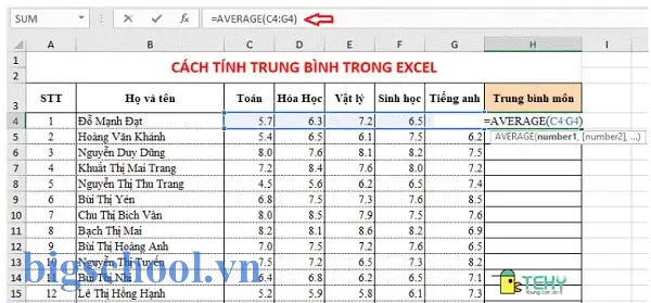 Công Thức Tính Điểm Trung Bình Môn Trong Excel