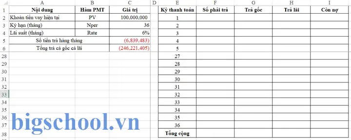 Công Thức Tính Gốc Lãi Trả Đều Hàng Tháng Excel