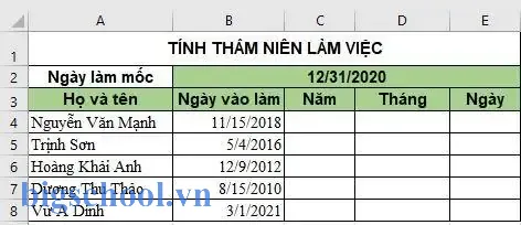 Công Thức Tính Thâm Niên Công Tác Trong Excel