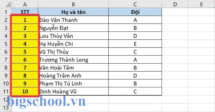 Đánh Số Thứ Tự Tự Đông Trong Excel 2016