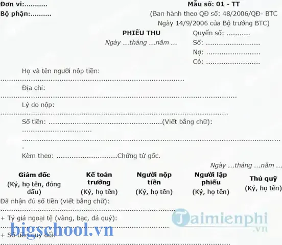 Download Mẫu Phiếu Thu Chi Theo Quyết Định 48 Excel