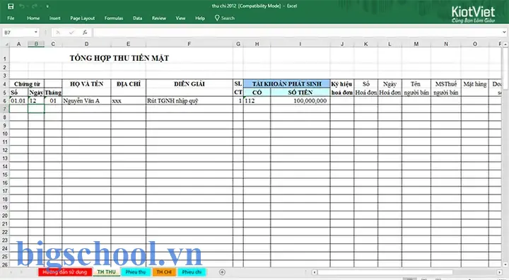 File Excel Báo Cáo Quản Trị Thu Chi