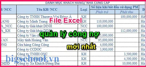 File Excel Quản Lý Công Nợ Phải Thu Khách Hàng