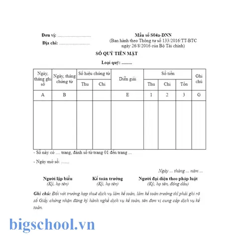 File Excel Sổ Quỹ Tiền Mặt Đơn Giản