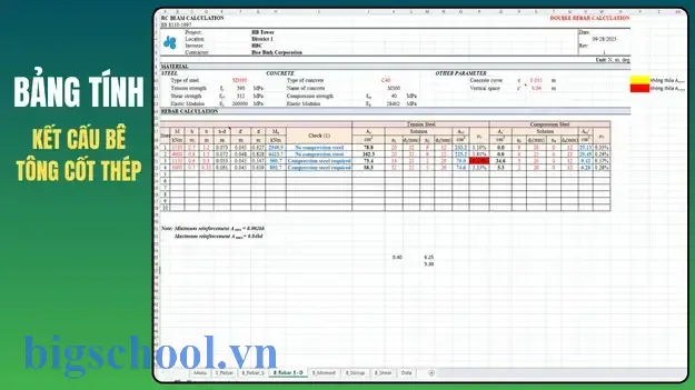 File Excel Tính Kết Cấu Bê Tông Cốt Thép File Excel Tính Kết Cấu Bê Tông Cốt Thép