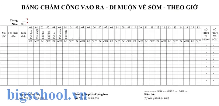 File Mẫu Bảng Chấm Công Theo Giờ Bằng Excel