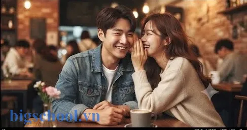 Cô gái Hàn Quốc thì thầm vào tai bạn trai đầy thân mật