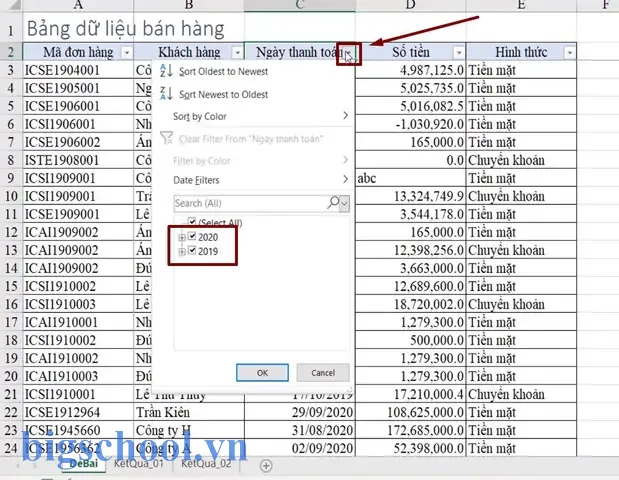 Lọc Dữ Liệu Theo Ngày Tháng Năm Trong Excel