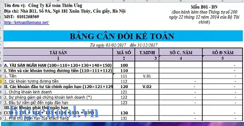 Mẫu Bảng Cân Đối Kế Toán Bằng Excel Mẫu Bảng Cân Đối Kế Toán Bằng Excel